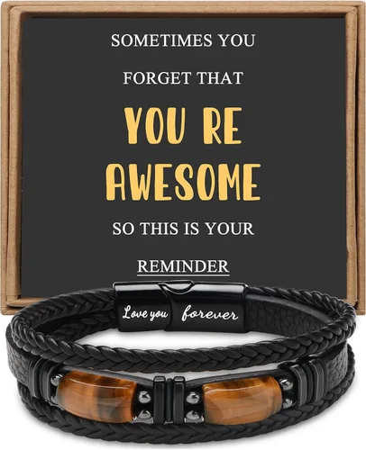 Regalos únicos para hombres, pulsera de cuero para hombres, papá, novio, hijo, nieto, hermano, te amo para siempre, piedra ojo de tigre, día del