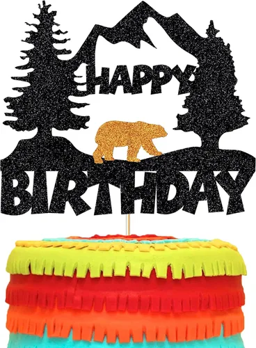Miniatura 2 de Decoración de pastel de oso para decoración de fiesta de cumpleaños, suministros de fotos, decoración de pastel de feliz cumpleaños con purpurina