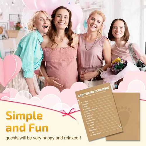 Miniatura 7 de Juegos de Baby Shower - Juego de Palabras Revueltas para Baby Shower, 50 Tarjetas para Cada Juego (con Respuesta), Papel Grueso, Divertidísimos, Los