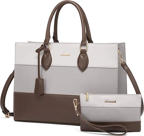 Miniatura 18 de LOVEVOOK Bolsa de mano para laptop para mujer, bolsa de trabajo, oficina, maletín para computadora con bolso de mano Negro