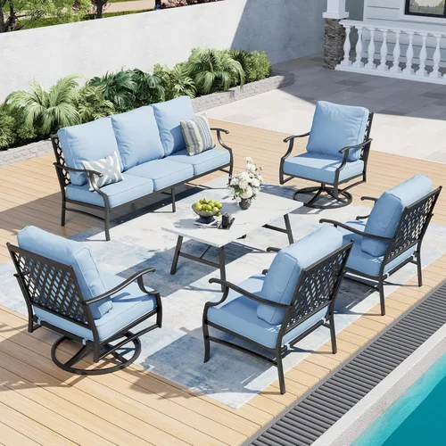 Miniatura 25 de SUNSHINE VALLEY Juego de muebles de patio al aire libre de 7 piezas, moderno juego de conversación de patio exterior con cojín extra grueso de 5.75