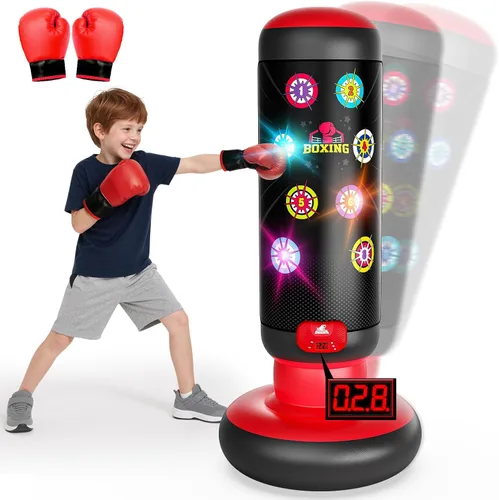 HopeRock Punching Bag for Kids, Boxing Set with Scoring, Light, Music, 4 Game Modes, Inflatable Boxing Bag with Gloves, Birthday Gifts Toys for