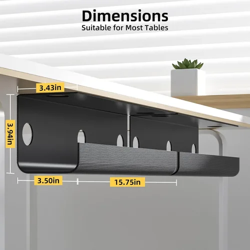 Miniatura 2 de Yecaye - Paquete de 2 organizadores de cables para debajo del escritorio, bandeja de gestión de cables de 80 cm para debajo del escritorio