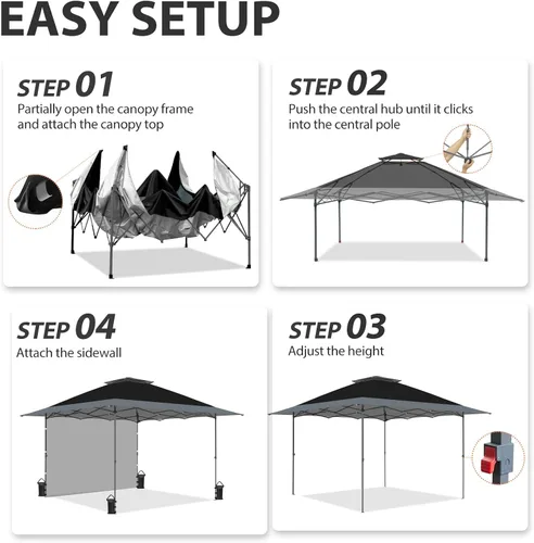 Miniatura 6 de Eagle Peak Tienda de campaña desplegable de 13 x 13 pies con una pared, toldo instantáneo fácil de montar, refugio plegable con una cortina