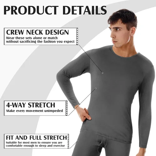 Miniatura 4 de Patelai 5 Conjuntos de ropa interior térmica para hombre, forro polar, capa base larga para invierno