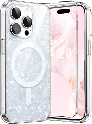 Miniatura 15 de Funda MagSafe para iPhone 15 Pro para mujeres y niñas, funda magnética iridiscente con purpurina iridiscente de ópalo perlado