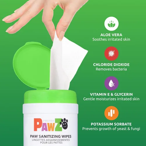 Miniatura 4 de Protex PawZ SaniPaw Toallitas eliminadoras de olores para patas de perro (120 toallitas), toallitas limpiadoras para el aseo del perro, ingredientes