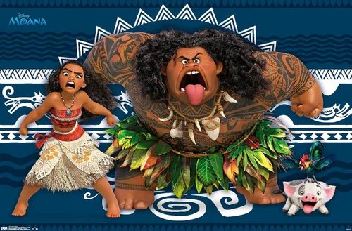 Miniatura 7 de Disney Moana - Póster de pared de caras de 22.4 pulgadas de largo x 14.7 pulgadas de ancho, versión enmarcada de madera de granero