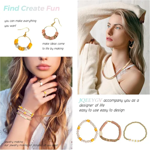 Miniatura 4 de JQEEYGV Kit para hacer pulseras 3 cajas - 11,000 piezas de cuentas de arcilla - 48 colores de moda de cuentas para kit de pulseras de amistad
