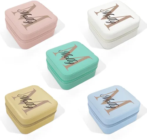 Miniatura 7 de Joyero personalizado con inicial y nombre, organizador de viaje para dama de honor, regalos de cumpleaños para mujeres (diseño inicial 02)
