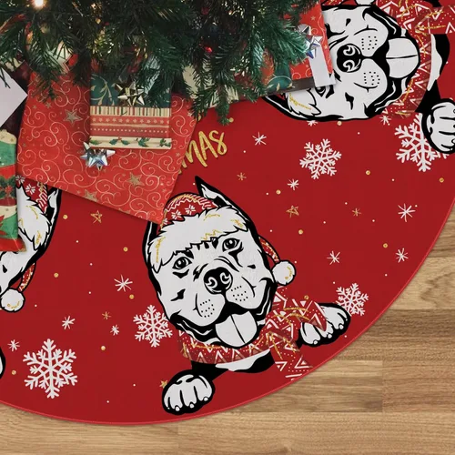 Miniatura 16 de Falda de árbol de Navidad roja con Beagle, falda de árbol navideño de invierno de 48 pulgadas para decoraciones navideñas de perros para interiores