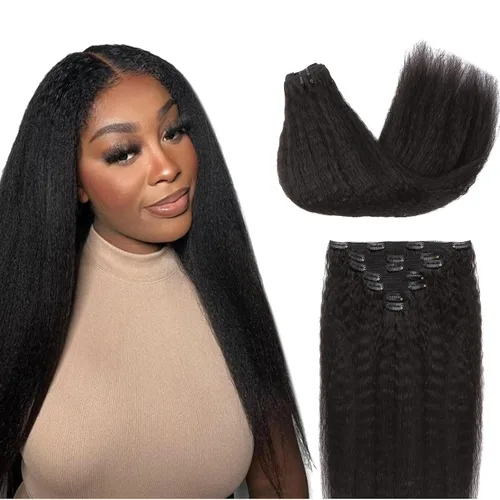 Miniatura 27 de Lashey - Extensiones de cabello con clip sin costuras, de cabello humano real, 7 unidades, 110 g, 14 pulgadas, color negro natural, lacio