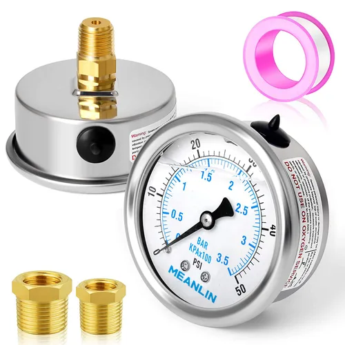 Miniatura 60 de MEANLIN MEASURE - Manómetro de acero inoxidable, relleno de líquido, esfera con cara de 2.5 pulgadas, NPT de 1/4 de pulgada, agua, aceite y gas