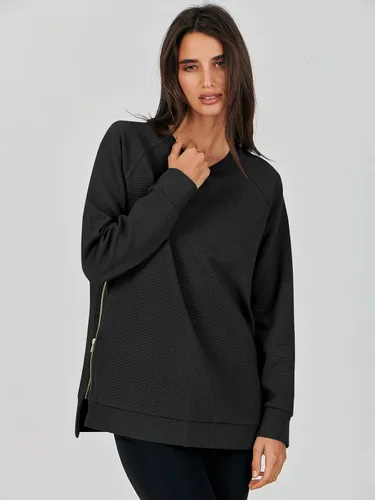 Miniatura 6 de Caracilia Sudaderas de gran tamaño para mujer, manga larga, cuello redondo, túnica con cremallera lateral, ropa de invierno de moda 2023