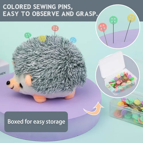 Miniatura 3 de Fteven - Kit de alfileres de cabeza plana con pincel de erizo, gran alfiletero con caja de almacenamiento transparente y alfileres para acolchado