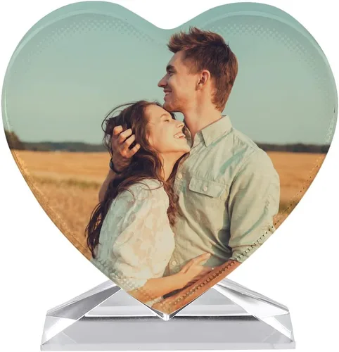 Miniatura 14 de ITODA Marco personalizado con tu foto de corazón personalizado de cristal 3D para boda, cumpleaños, nacimiento del bebé, día de San Valentín Corazón