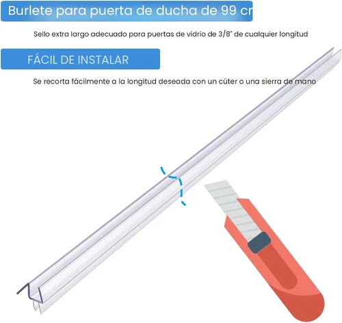 Miniatura 4 de Paquete de 2 Butecare Sellos Inferiores de Puerta de Ducha sin Marco para Puertas de Vidrio – Detiene las Fugas de Ducha y Crea una Barrera de Agua