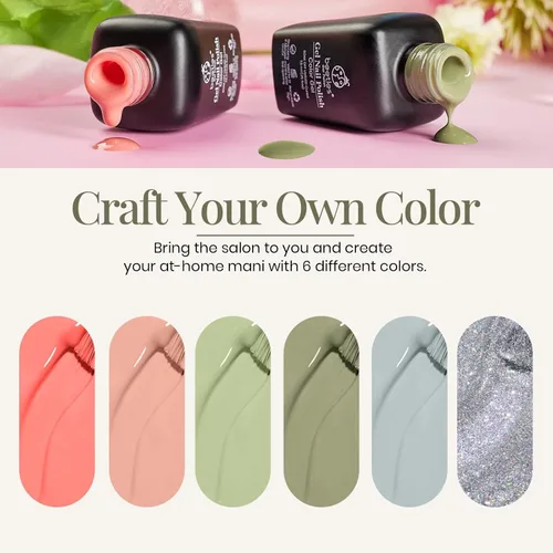 Miniatura 2 de beetles - Esmalte de uñas Shouthern Belle, juego de 6 esmaltes de color nude con purpurina, coral, verde, azul claro, semipermanente, usar con capa