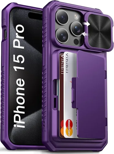 Miniatura 43 de Vihibii Funda para iPhone 13 Pro Max/iPhone 12 Pro Max con tarjetero (4 tarjetas) [bloqueo RFID] y cubierta de cámara deslizante, protección contra