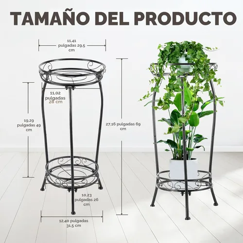 Miniatura 2 de Kavlium Paquete de 2 Soportes para Plantas de Interior y Exterior, Soportes Altos de Metal Negro Resistentes al Óxido y Estables, Estante