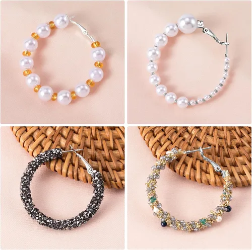 Miniatura 2 de PAGOW 96 aros de aretes para hacer joyas, aretes redondos de aleación hipoalergénica, aretes de plata abiertos, accesorios de arte para manualidades