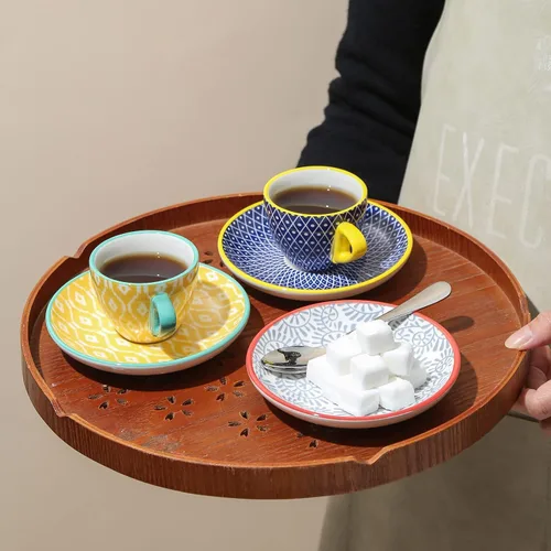 Miniatura 7 de Selamica Tazas de café expreso de cerámica de 2 onzas, juego de tazas de café expresso pequeñas con platillos, mini tazas demitasse de porcelana