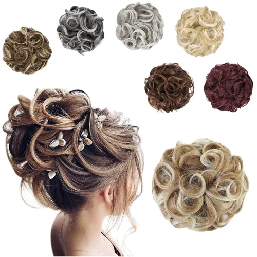 Elaine Extensión de Moño Grande y Desordenado Cabello Rizado Moños Piezas de Cabello para Mujeres Sintético Ondulado Coleteros Grandes Gruesos Punta