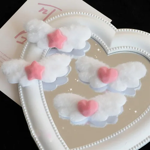 Miniatura 2 de 4 pares de pinzas de pelo de alas de ángel de felpa, pinzas para el cabello con lindo corazón, pasadores kawaii, horquillas para el cabello