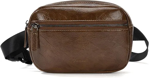 Miniatura 15 de Ausion Riñonera de cuero para hombres y mujeres, cangurera para senderismo, correr, viajes, múltiples bolsillos - Riñonera con cremalleras Marrón