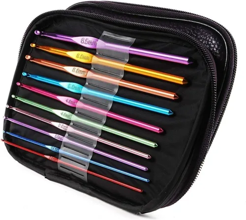 Miniatura 3 de 22 ganchos de ganchillo con mango de aluminio mixto, agujas de tejer ergonómicas con estuche, multicolor, hilo para manualidades