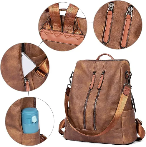 Miniatura 7 de CLUCI Cartera grande de cuero con cremallera alrededor del tarjetero organizador de tarjetas para mujer bolso de mano con mochila para mujer bolso