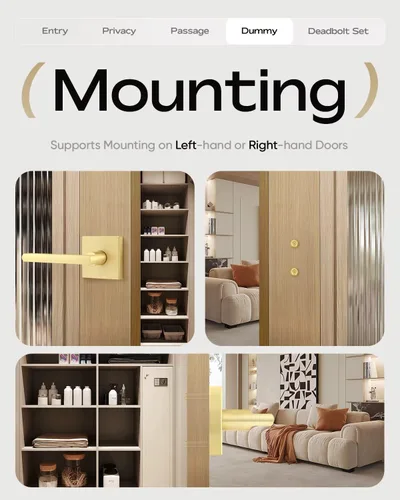 Miniatura 4 de Leydebong Paquete de 1 manija de puerta simulada en latón satinado, manijas interiores que no giran, manijas interiores reversibles resistentes
