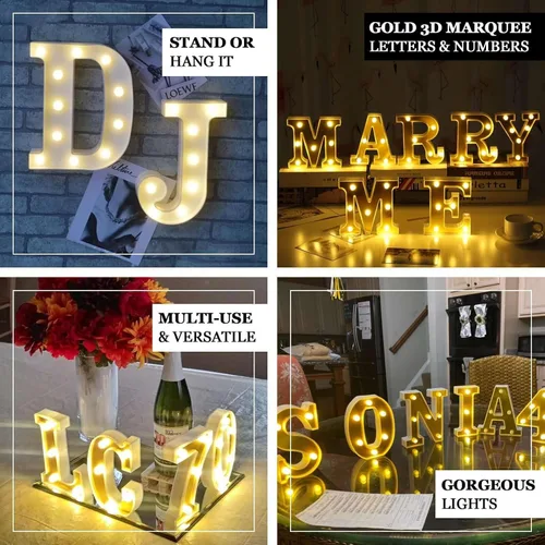 Miniatura 4 de Efavormart - Letrero 3D con luz LED de 6 pulgadas, color dorado con número 0, espejo frontal blanco cálido, funciona con pilas, brillo 72H