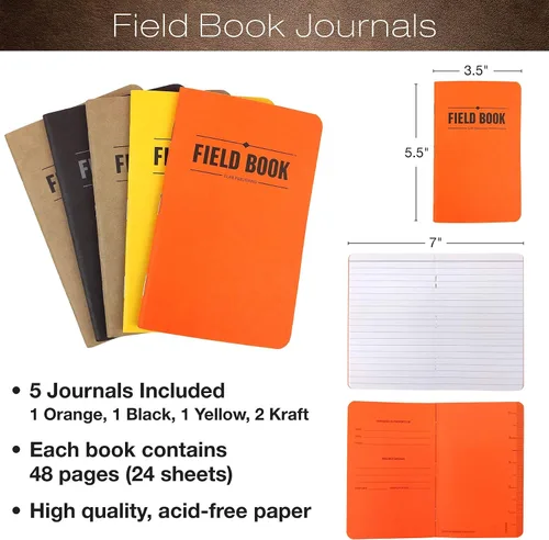 Miniatura 4 de Excello Global Products Juego de regalo de funda de cuaderno de cuero cosido hecho a mano: incluye bolígrafo y 5 cuadernos de campo, compatible