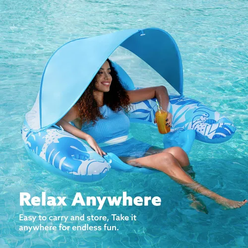 Miniatura 5 de SLOOSH Flotadores de piscina con toldo para adultos, sillas inflables XL con portavasos para adultos, flotadores inflables con reposacabezas