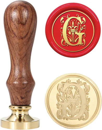 Miniatura 10 de Yoption - Sello de cera con diseño de letra S, cabeza de latón floral vintage, mango de madera, sello inicial del alfabeto, para invitación