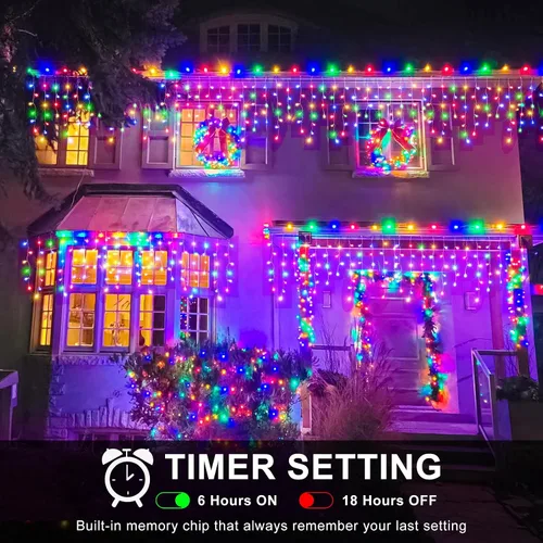 Miniatura 3 de Luces de carámbano para exteriores, 16.5 pies, 200 luces LED de Navidad para exteriores, impermeables, 8 modos de enchufe, cortina de luz conectable