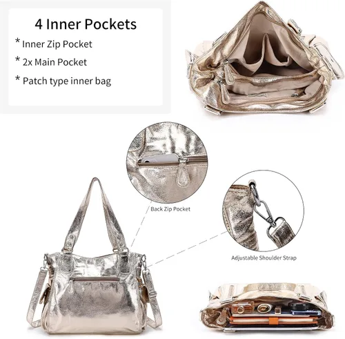 Miniatura 5 de Angel Kiss Bolsos para mujer con tiras en la parte superior, bolso estilo Hobo, bolsas de hombro espaciosas y casuales, cartera estilo Tote de PU