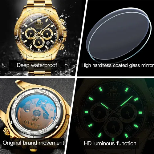 Miniatura 6 de OLEVS reloj mecánico automático, reloj de cuerda automático de lujo para hombre a prueba de agua, acero inoxidable.