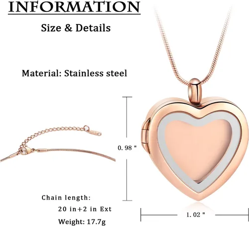 Miniatura 88 de constantlife Joyería de cremación para cenizas – Colgante de corazón conmemorativo collar de urna conmemorativa soporte para cenizas de acero