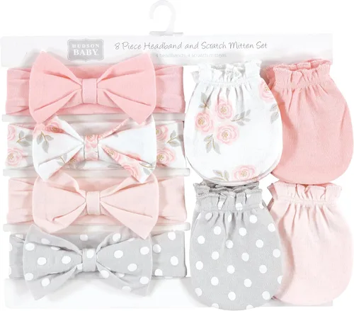 Miniatura 161 de Hudson Baby Conjunto de diadema de algodón y manoplas para rascar para bebé