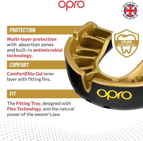 Miniatura 3 de OPRO Protector bucal Gold Level - Protector bucal moldeable con ajuste cómodo de primera calidad y protección multicapa para boxeo, artes marciales