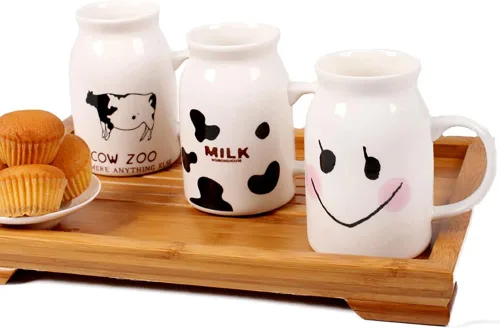 Miniatura 4 de ZaH Botella de leche de cerámica de 8 onzas para la mañana, tazas para el hogar, oficina, escuela, restaurante, club, fiesta, taza de leche, taza