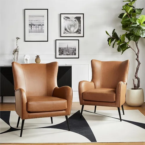 Miniatura 19 de HULALA HOME Silla decorativa de piel sintética con cojín extraíble, cómodo sillón tapizado con patas de metal negro y ribete de cabeza de clavo