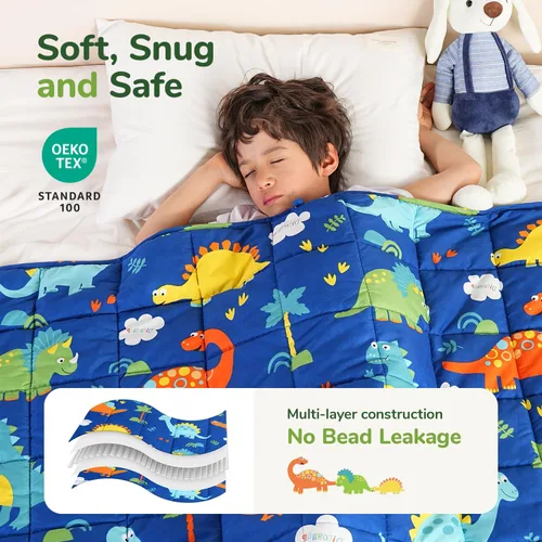 Miniatura 3 de Sivio Manta con peso de 5 libras, manta de regazo con peso de dinosaurio azul, manta transpirable pesada para dormir, lavable, 36 x 48 pulgadas