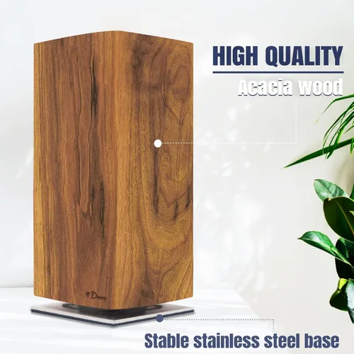 Miniatura 5 de Bloque magnético para cuchillos Dmore sin cuchillos, soporte giratorio de 360° con imán hecho de fina madera de acacia, capacidad extra grande