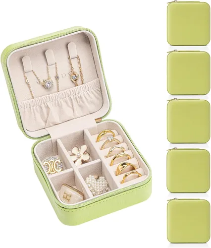 Miniatura 55 de Vlando Regalos de boda – Organizador de viaje de joyería pequeña de piel sintética, estuche de viaje para anillo, mini joyero para aretes, collar