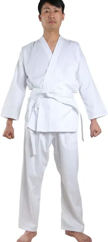 Miniatura 5 de FLUORY Uniforme de karate con cinturón libre, blanco Karate Gi para niños y adultos, talla 000-6