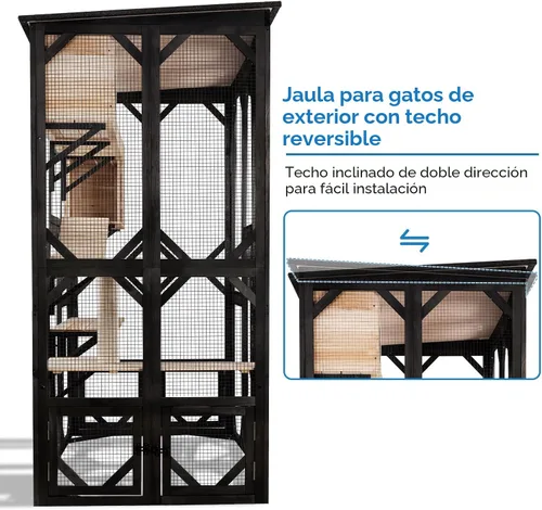 Miniatura 8 de FunXplore 180,6 cm de largo Catio para gatos al aire libre para gatos grandes con acceso a ventanas, jaula para gatos de entrada para múltiples