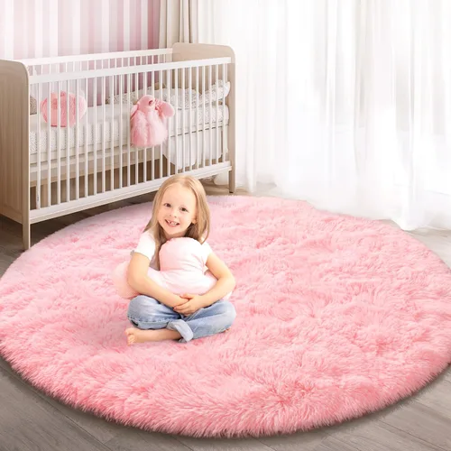 Miniatura 19 de Alfombra Redonda para Dormitorio, Alfombras de Área Circulares Suaves y Esponjosas de 4x4 pies para Cuarto de Niños y Niñas, Habitación Infantil